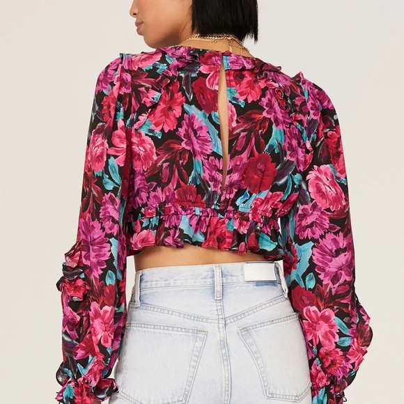 Floral V-Neck Ruffle Top - Multicolor - Picture 2 of 3